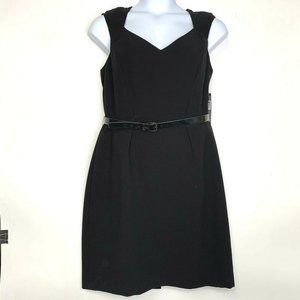 Tahari by Arthur S. Levine Belted ‎ Knit Sheath Dress Black Lined Sweetheart Nec